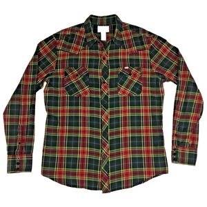 Stapleford Mens XL Western Plaid Button Up Shirt Red Green Cotton Long‎ Sleeve